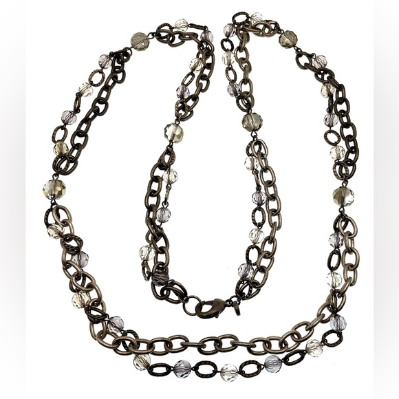 3 for $30 Loft Antiqued Silver Tone Long Doubled Linked Chain Crystal Beads - Picture 5 of 7